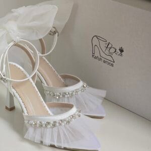 تور و مراوارید نگین دار کفش عروس2