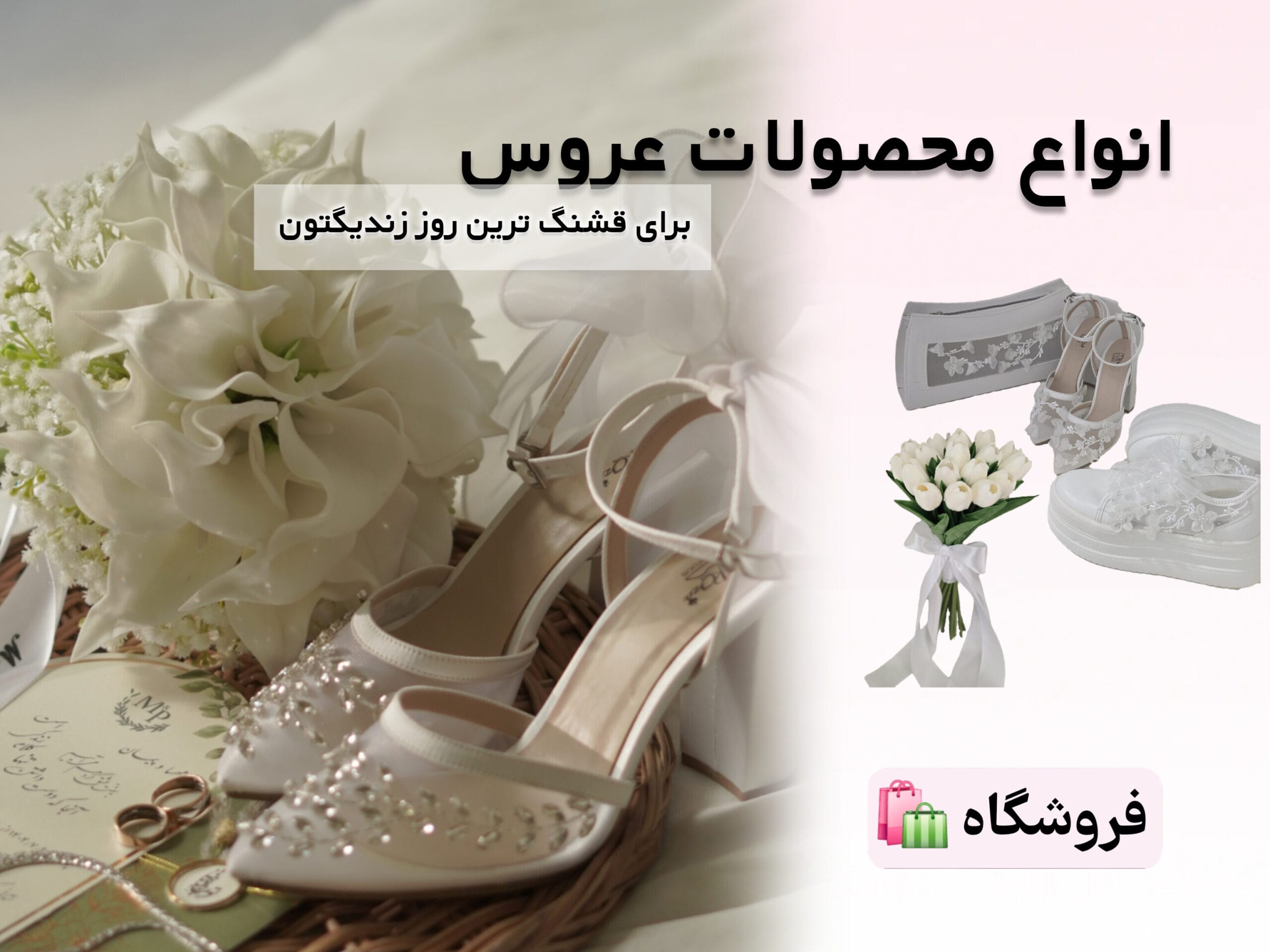 مدل‌های جدید کفش عروس در فروشگاه رزا عروس شامل کفش عروس جواهردوزی و کتونی عروس